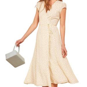 Reformation Carina Wrap Dress French Tea Picnic Dress, Polka Dot Size S